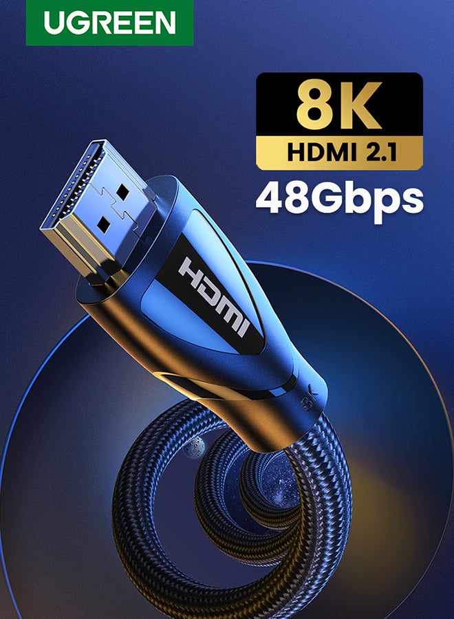 يو جرين كابل HDMI 2.1 بجودة 8K وطول متر واحد وغلاف من النايلون المضفور بدقة فائقة الوضوح وسرعة عالية 48 جيجابت في الثانية وتردد 60 هرتز، يدعم تقنية HDR وتقنية دولبي، متوفق مع ماك بوك برو طراز 2021 وبلايستيشن 4/5 وتلفزيون سامسونج أسود - Image 1